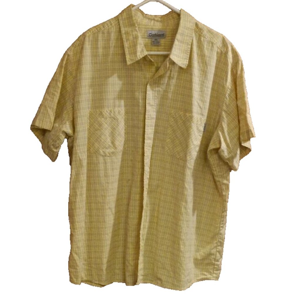Carhartt Mens 3 X Button Up Shirt yellow plaid shirt sleeve button up casual